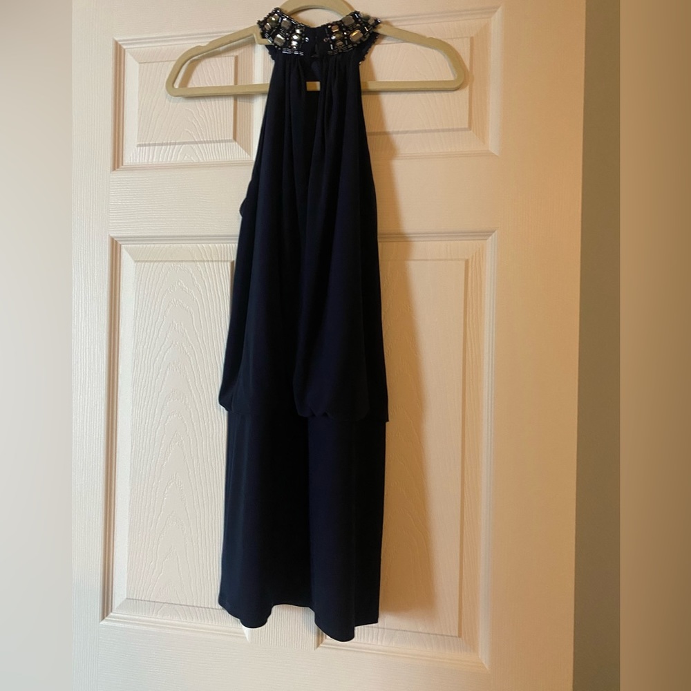 Xscape Halter Dress- Navy - Picture 6 of 8